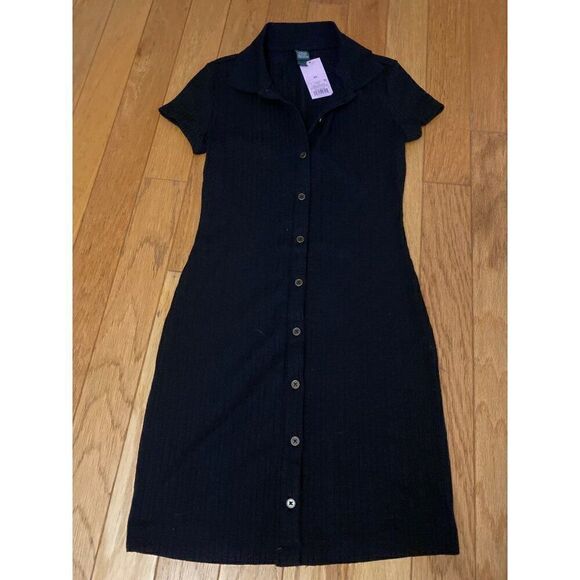 NWT Wild Fable womes black fitted button down collar short sleeve mini dress XS - Picture 1 of 8